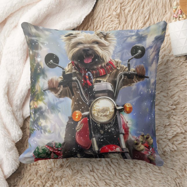 Cairn Terrier Dog Riding Motorcycle Christmas Cushion (Blanket)