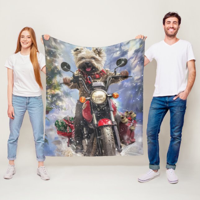 Cairn Terrier Dog Riding Motorcycle Christmas Fleece Blanket (In Situ)