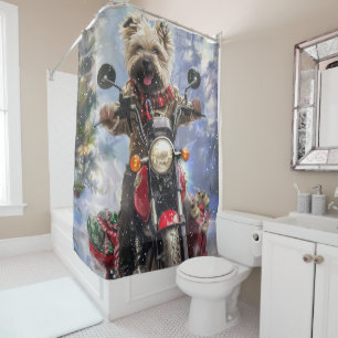 Cairn Terrier Dog Riding Motorcycle Christmas Shower Curtain