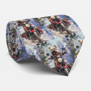 Cairn Terrier Dog Riding Motorcycle Christmas Tie