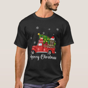 Cairn Terrier Dog Riding Red Truck Christmas T-Shirt