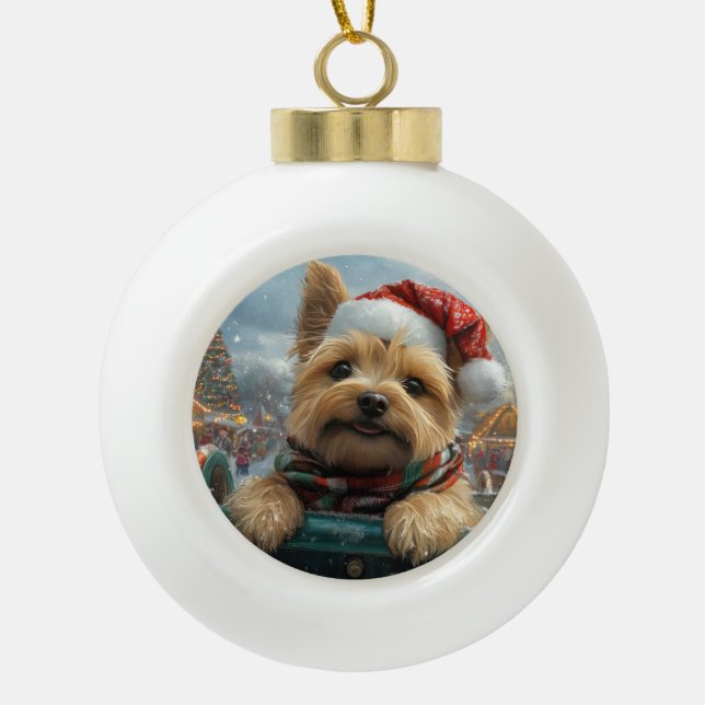 Cairn Terrier Dog Roller Coaster Christmas Ceramic Ball Christmas Ornament (Front)