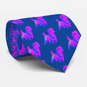 Cairn Terrier Dog Silhouette Pink & Blue Dark Blue Tie