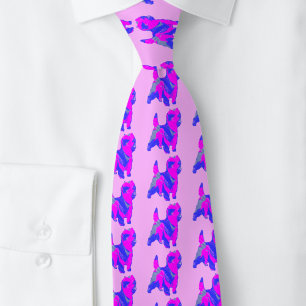Cairn Terrier Dog Silhouette Pink &Blue Light Pink Tie