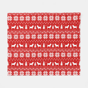 Cairn Terrier Dog Silhouettes Christmas Pattern Fleece Blanket