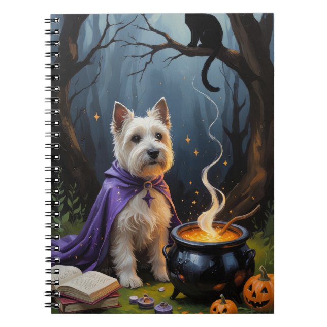 Cairn Terrier Dog Whimsical Halloween Painting Notebook (Front)