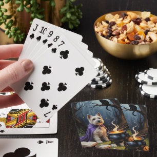 Cairn Terrier Dog Whimsical Halloween Painting Playing Cards