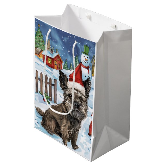 Cairn Terrier Dog Winter Wonderland Christmas Joy Medium Gift Bag (Front Angled)