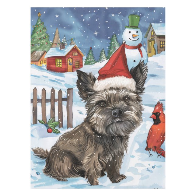Cairn Terrier Dog Winter Wonderland Christmas Joy Tablecloth (Front)