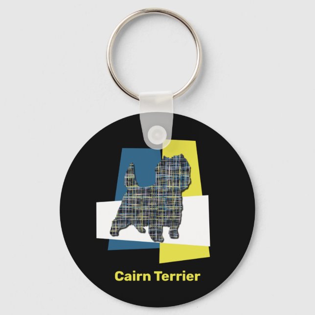Cairn Terrier Dog Yellow & Black Grid Line Key Ring (Front)
