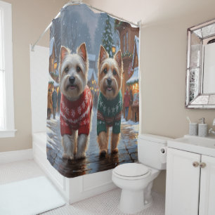 Cairn Terrier Dogs Christmas Snow Holiday Shower Curtain