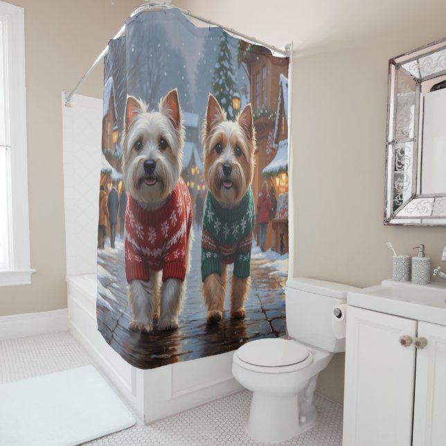 Cairn Terrier Dogs Christmas Snow Holiday  Shower Curtain (In Situ)