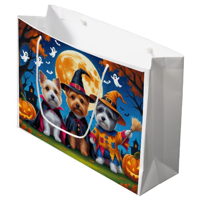 Cairn Terrier Dogs Pumpkin Halloween Funny Large Gift Bag (Front Angled)