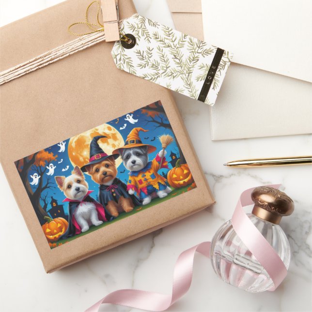 Cairn Terrier Dogs Pumpkin Halloween Funny Rectangular Sticker (Gifting)