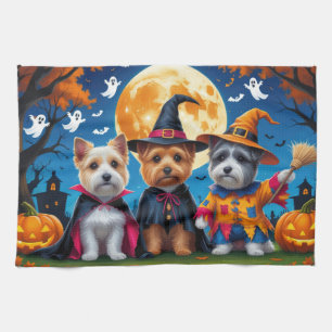 Cairn Terrier Dogs Pumpkin Halloween Funny Tea Towel