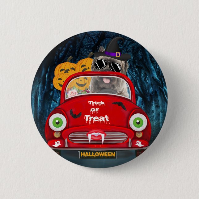 Cairn Terrier Driving Car Scary Halloween 6 Cm Round Badge (Front)