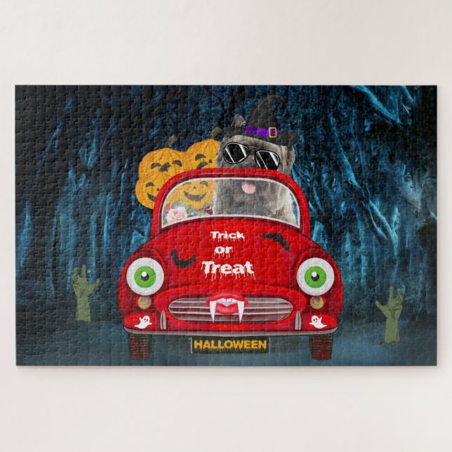 Cairn Terrier Driving Car Scary Halloween Jigsaw Puzzle (Horizontal)