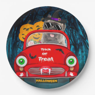 Cairn Terrier Driving Car Scary Halloween Paper Plate