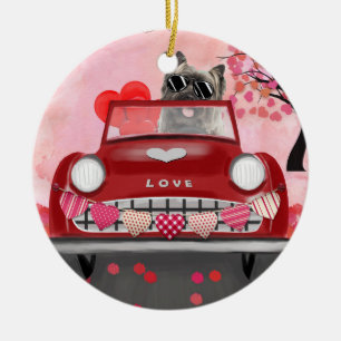Cairn Terrier Driving Car with Hearts Valentine's Ceramic Ornament