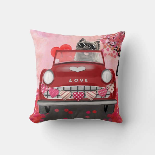 Cairn Terrier Driving Car with Hearts Valentine's Cushion (Front)