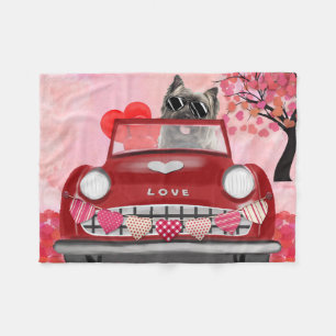 Cairn Terrier Driving Car with Hearts Valentine's Fleece Blanket