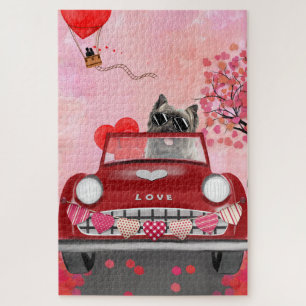 Cairn Terrier Driving Car with Hearts Valentine's  Jigsaw Puzzle