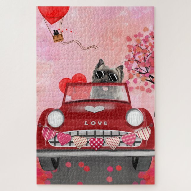 Cairn Terrier Driving Car with Hearts Valentine's  Jigsaw Puzzle (Vertical)