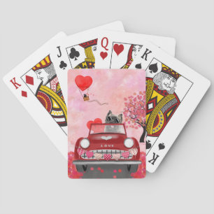 Cairn Terrier Driving Car with Hearts Valentine's Playing Cards