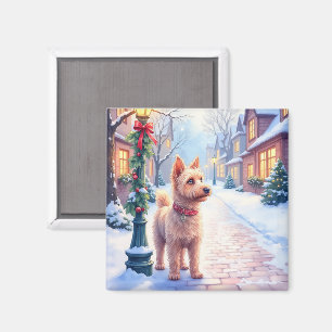 Cairn Terrier Festive Lamppost Village Christmas Magnet