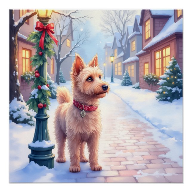 Cairn Terrier Festive Lamppost Village Christmas Poster (Front)