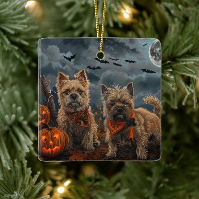 Cairn Terrier Halloween Spooky Ceramic Ornament (Tree)
