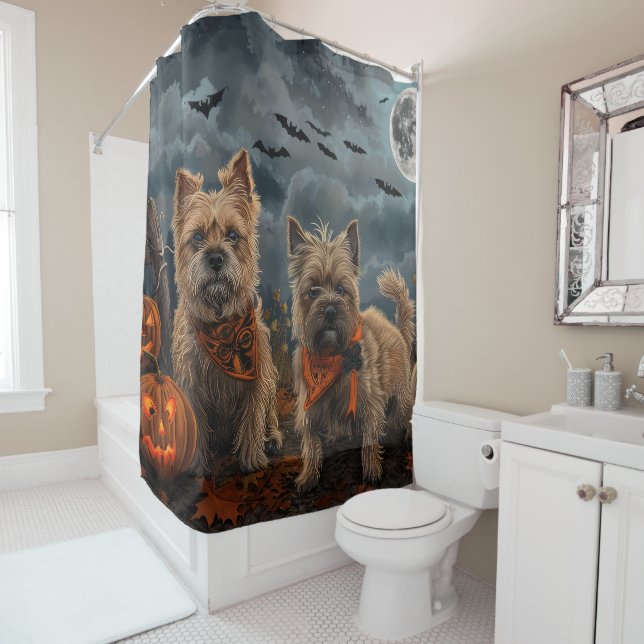 Cairn Terrier Halloween Spooky Shower Curtain (In Situ)