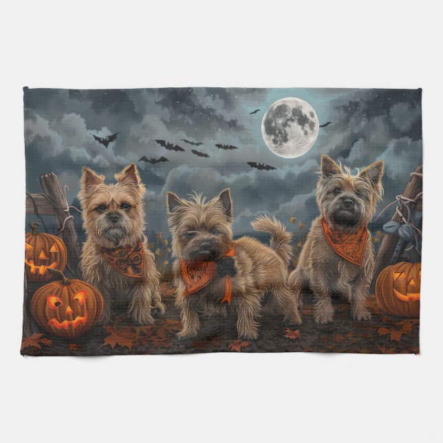 Cairn Terrier Halloween Spooky Tea Towel (Horizontal)