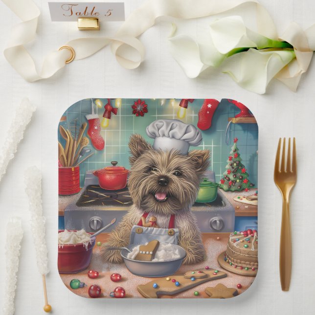 Cairn Terrier Holiday Baking: Festive Christmas  Paper Plate (Wedding)