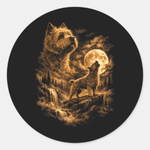 Cairn Terrier Howling Moon Dog Fantasy Forrest Classic Round Sticker
