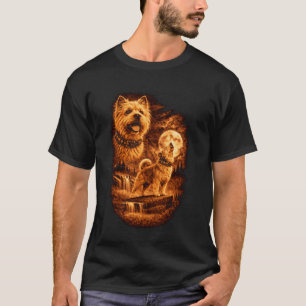 Cairn Terrier Howling Moon Dog Fantasy Forrest Wil T-Shirt