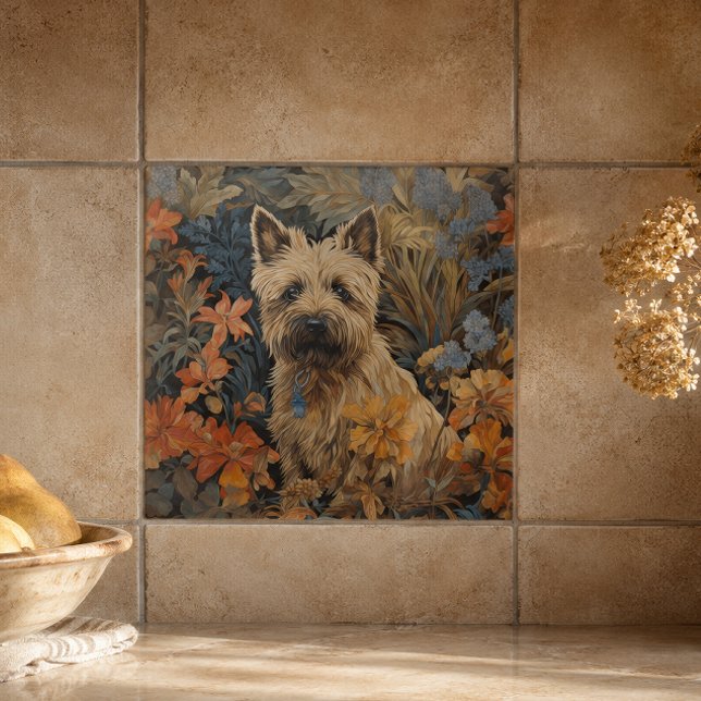 Cairn Terrier in a William Morris Style Garden Ceramic Tile (Creator Uploaded)