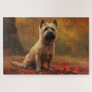 Cairn Terrier in Autumn Leaves Fall Inspire  Jigsaw Puzzle