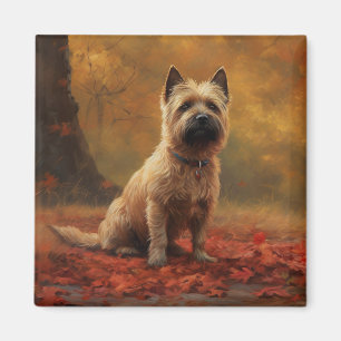 Cairn Terrier in Autumn Leaves Fall Inspire  Magnet