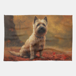Cairn Terrier in Autumn Leaves Fall Inspire  Tea Towel
