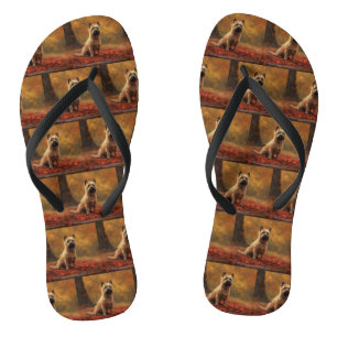 Cairn Terrier in Autumn Leaves Fall Inspire  Thongs