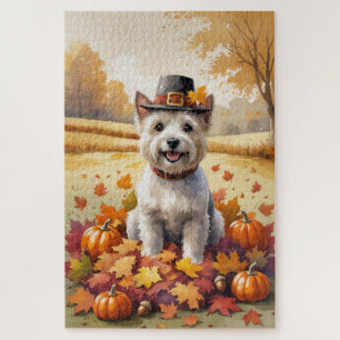 Cairn Terrier In Autumn Leaves Thanksgiving Art  Jigsaw Puzzle