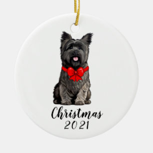 Cairn Terrier in Christmas Bow Date Customisable   Ceramic Ornament