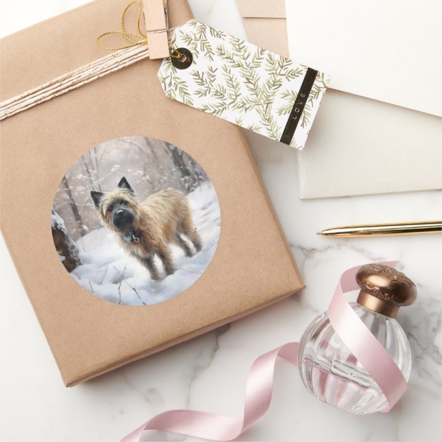 Cairn Terrier Let It Snow Christmas Classic Round Sticker (Gifting)