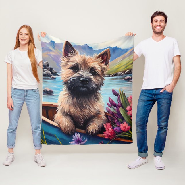 Cairn Terrier on a Paddle: A Scenic Adventure Fleece Blanket (In Situ)