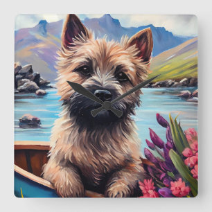 Cairn Terrier on a Paddle: A Scenic Adventure Square Wall Clock