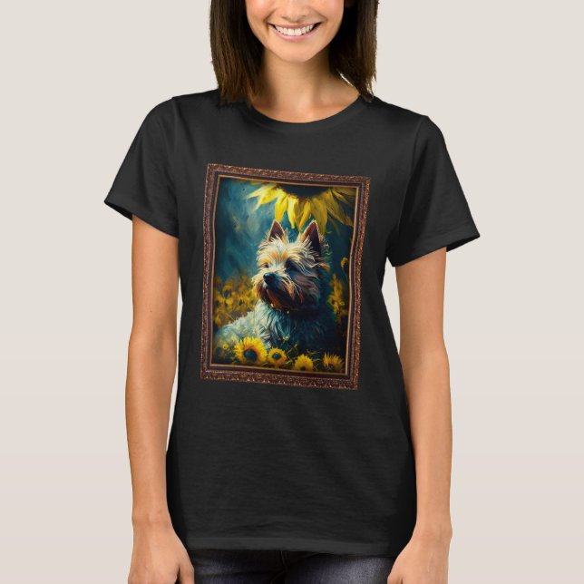 Cairn Terrier Painting Sunflower Flower Mum Women  T-Shirt (Front)