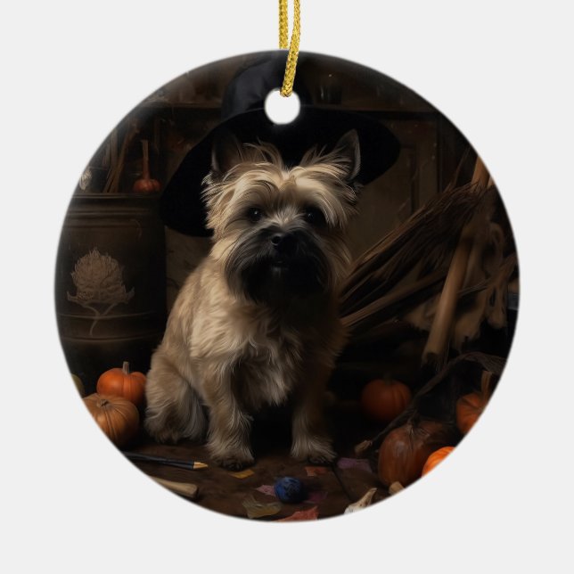 Cairn Terrier Pumpkins Halloween Scary  Ceramic Ornament (Front)