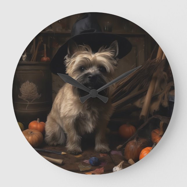 Cairn Terrier Pumpkins Halloween Scary  Large Clock (Front)