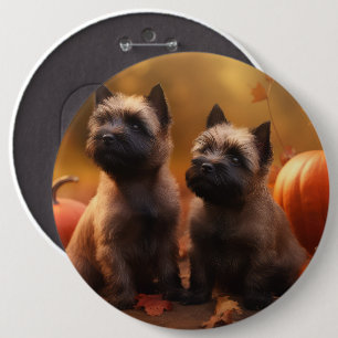 Cairn Terrier Puppy Autumn Delight Pumpkin  6 Cm Round Badge